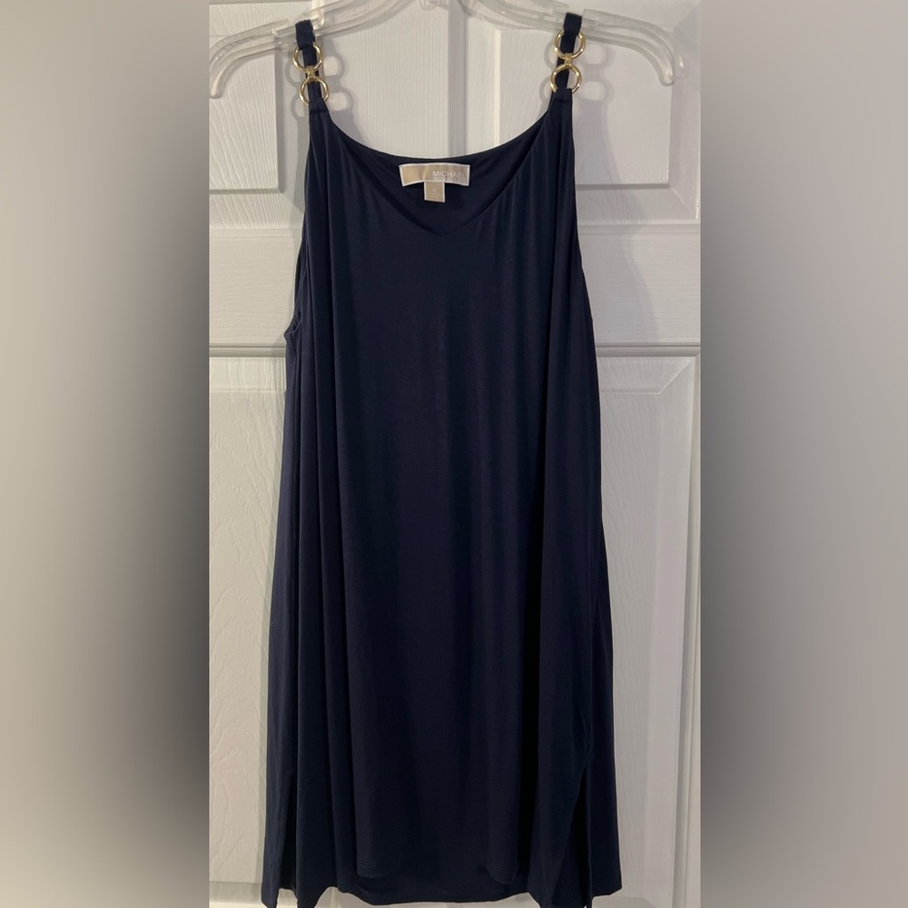 Michael Kors Navy Tunic top with gold hardware. Size M